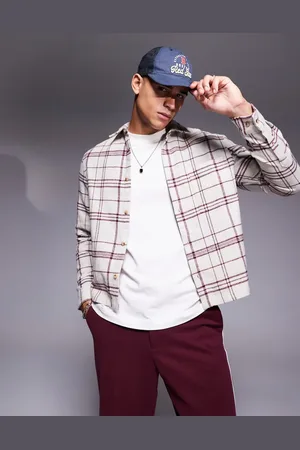 ASOS Cremehvid og rød skjorte med tern i kraftig, børstet flonel i firkantet, regular fit-Neutral