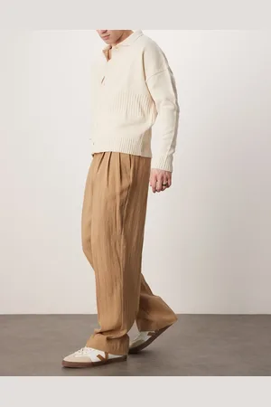 ASOS Lysebrune og elegante bukser i hørlook med vide ben og dobbelte plisseringer