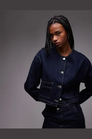 MANGO Indigoblå denimjakke med kontrastfarvede stikninger