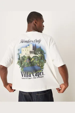 ASOS Cremefarvet T-shirt i firkantet og oversized pasform med "Villa"-grafik-Hvid