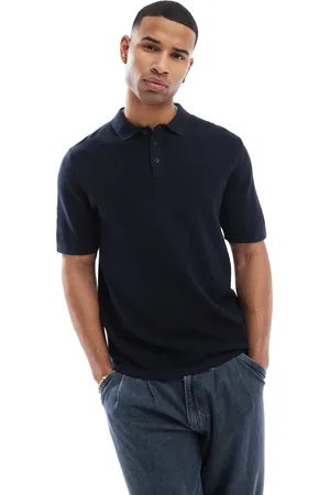 JACK & JONES Marineblå strikket polo med tekstur