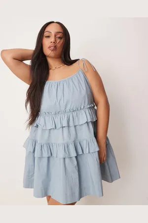 ASOS ASOS DESIGN Curve - Sart lyseblå lagdelt minikjole med flæser-Brun