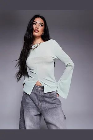 ASOS Mintgrøn overdel med lange ærmer med svaj, bådudskæring og slids foran i mesh
