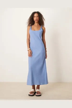 ASOS Vasket maxikjole med snoede stropper og skråsnit i hørlook