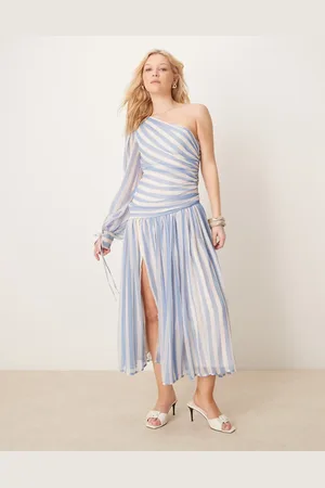 ASOS Stribet maxikjole med oneshoulder og lange ballon-ærmer-Multifarvet