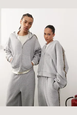 Reclaimed Unisex-hættetrøje med ternet stribe i siden