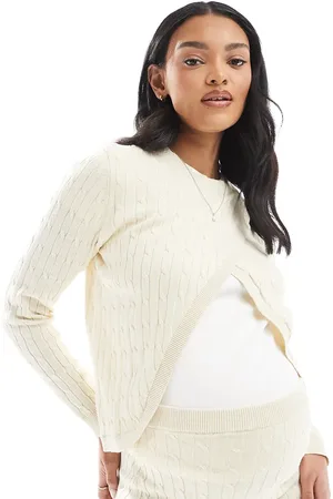 Mama;licious Mamalicious Maternity - Meleret cremehvid trøje med slå-om-design foran - Del af sæt