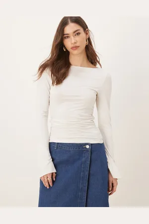Gina Tricot Offwhite og blød langærmet top med bådudskæring-Hvid