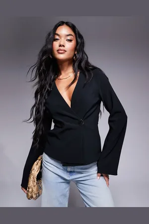 ASOS Blazer med trompetærmer og guldfarvede knapdetaljer i ribstrikket jersey