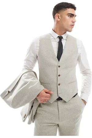 ASOS Beige smal habitvest i tweed- og uldblanding-Neutral