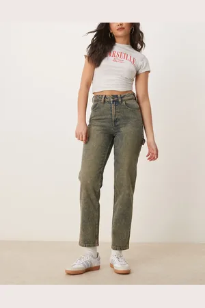 Dickies Ellendale - Indigoblå denimjeans med lige pasform og gult skær