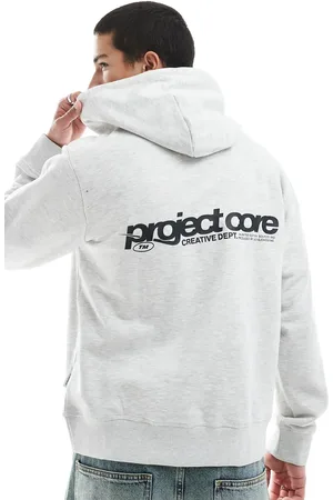 JACK & JONES Grå oversized hættetrøje med tekstprint på ryggen