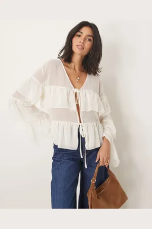 ASOS Cremehvid boho-bluse med flæser i chiffon