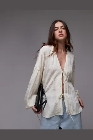 Topshop Kærnemælksfarvet top med bindebånd foran-Gul