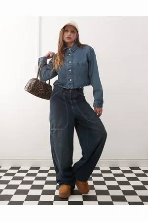 Noisy May Mørkeblå cropped denimjakke i firkantet pasform