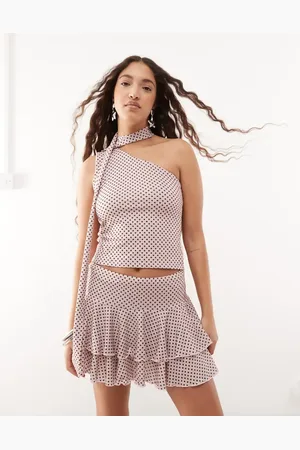 Reclaimed Oneshoulder-top med polkaprikker og tørklædedetalje