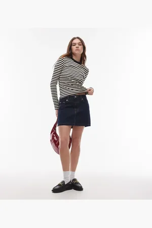 Topshop Indigoblå pelmet-mininederdel i rå denim