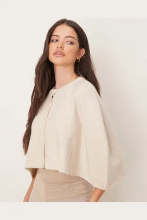 ASOS Havrefarvet strikket cardigan med kappe-Hvid