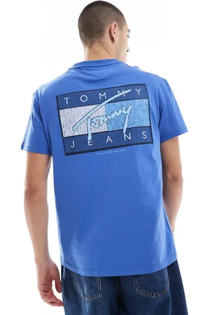 Tommy Hilfiger Blå T-shirt med grafisk flagprint på ryggen