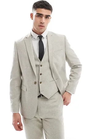 ASOS Beige smal habitjakke i tweed- og uldblanding-Neutral