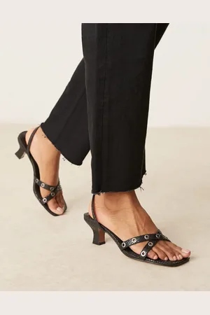 ASOS Hyatt - Sorte mules med mellemhøj hæl, slangeskindstekstur samt øskendetalje