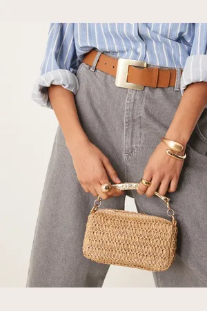 ASOS Håndtaske i strå med hamret hank og aftagelig crossbody-strop