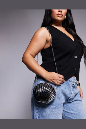 ASOS Sølvfarvet clutch-taske i metal med skaldesign og crossbody-rem