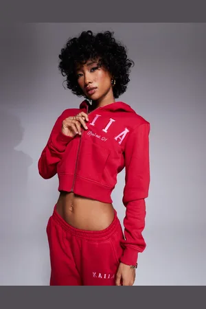 Kaiia Rød/pink oversized hættetrøje med broderet logo - Del af sæt