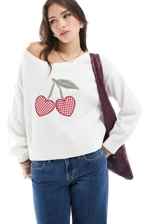 Hollister Strikket offshoulder-trøje med kirsebærmotiv