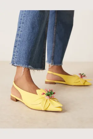 ASOS Livia - Gule ballerinasko med spids tå, slingback-rem og blomsterudsmykning
