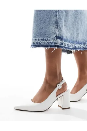 ASOS Sutton - Slingback-sko med mellemhøj hæl og krokodillemønster i hvid