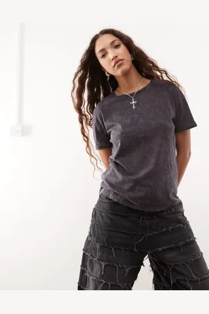 Noisy May Koksgrå og forvasket T-shirt med firkantet pasform