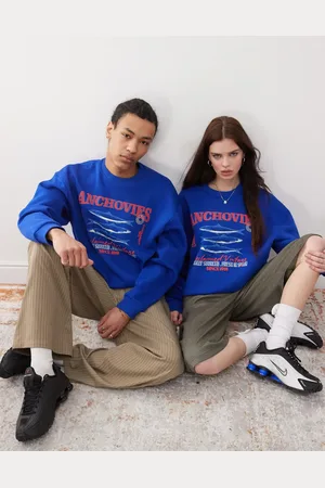 Reclaimed Unisex - cropped sweatshirt med fiskerprint i firkantet pasform