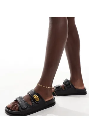 ASOS Wide Fit - Fawn - Sorte sliders med sål og drejelåsdetalje
