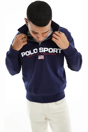 Ralph Lauren Sport - sweatshirt med halv lynlås og retro-flaglogo