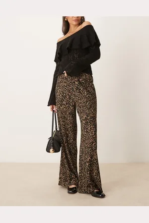 JDY Teksturerede bukser med vide ben og leopardprint