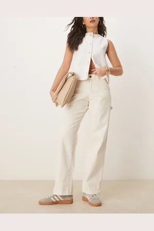 Dickies Stevensville - Beige tømrer-denimjeans med løs pasform-Hvid