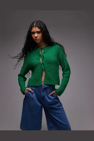 Topshop Strikket cardigan med bindebånd i pointelle