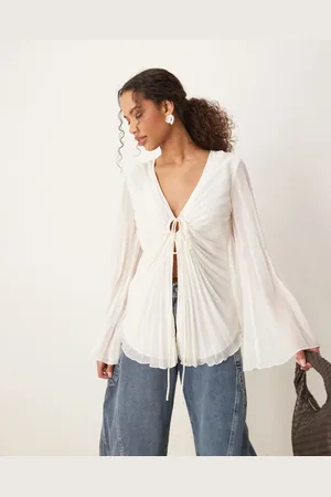 ASOS Cremehvid bluse med plisseringer og bindebånd foran