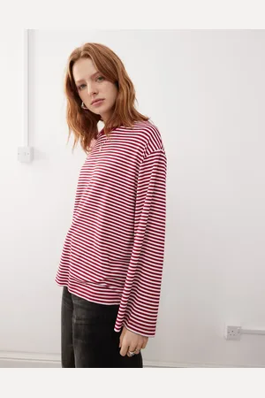 Reclaimed Langærmet T-shirt med kontrasterende hals og røde sømandsstriber-Multifarvet