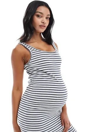 Mama;licious Mamalicious Maternity - Ribstrikket tank-midikjole med grå/blå striber