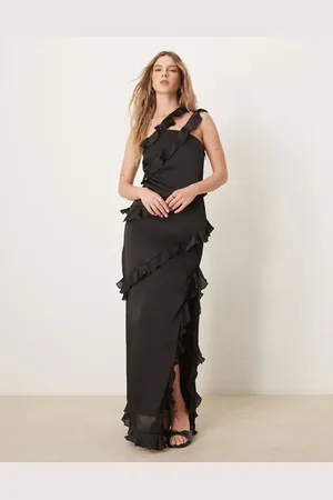 Pretty Lavish Asymmetrisk oneshoulder-maxikjole med flæser