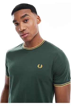 Fred Perry Mørkegrøn T-shirt med to kontrasterende kantstriber