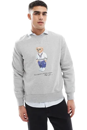 Ralph Lauren Gråmeleret sweatshirt med print med college-bjørn i fleece