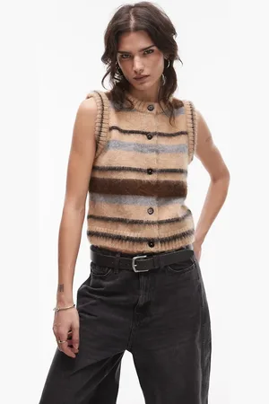 Topshop Stribet tanktop med knapper i børstet strik