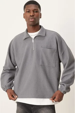 ASOS Grå ribstrikket oversized sweatshirt ståkrave med lynlås i kraftigt materiale i firkantet pasform