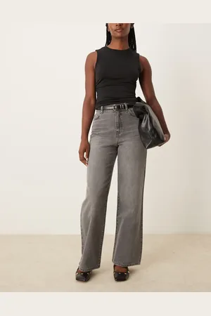 New Look Adalae - Grå jeans med høj hals og vide ben