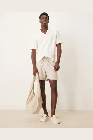 Abercrombie & Fitch Cremefarvede 6-tommer shorts med tekstur og løbesnor i hør-Hvid