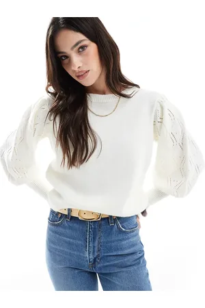 Miss Selfridge Cremehvid striktrøje med pointelle-syninger