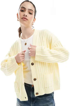 ASOS Kærnemælksgul ribstrikket longline-cardigan i firkantet pasform